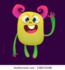 Cartoon funny monster. Halloween vector illustration of excited monster