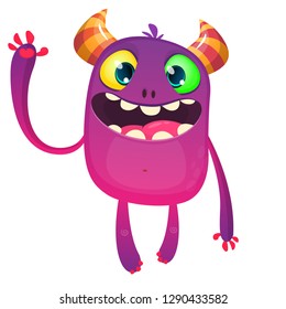 Cartoon funny monster. Halloween vector illustration of excited monster