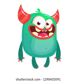 Cartoon funny monster. Halloween vector illustration of excited monster