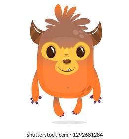 Cartoon funny monster with horns. Vector illustration of cute monster