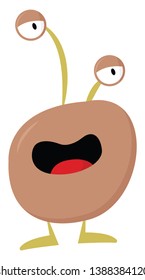 Monstruo gracioso de dibujos animados con dos ojos abultados y un cuerpo de forma ovalada con la lengua roja expuesta mientras se reían dibujos de color vectorial o ilustración
