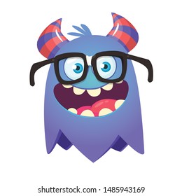 Cartoon funny monster wearing eyeglasses. Illustration of excited monster design