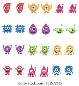 cartoon funny Monsters icons set