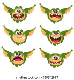 Cartoon funny monsters set. Vector illustration of monster faces expressions collection