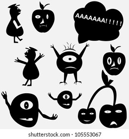 Cartoon funny monsters silhouettes