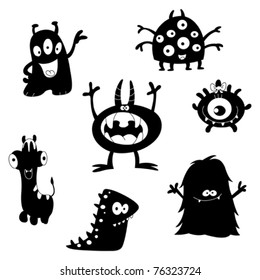 Cartoon funny monsters silhouettes