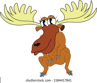 Cartoon funny moose. Vector illustration isolated