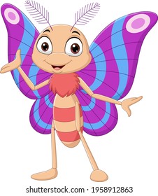 Cartoon funny moth on white background