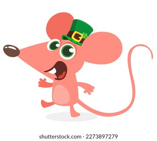 Cartoon funny mouse wearing st patrick's hat with a clover