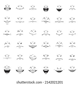 Cartoon Funny mouth and nose collection, illustration Vector set
