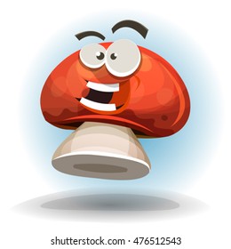 Cartoon Funny Mushroom Character/
Illustration of a cartoon mushroom character, happy and smiling