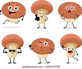 Cartoon funny mushrooms with different expression