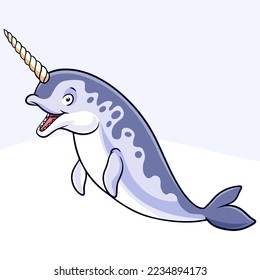 Cartoon funny narwhal isolated on white background
