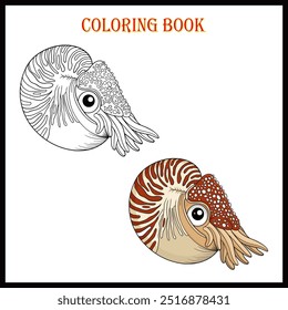 Cartoon funny nautilus for coloring book