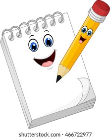 Cartoon funny note book paper with pencil