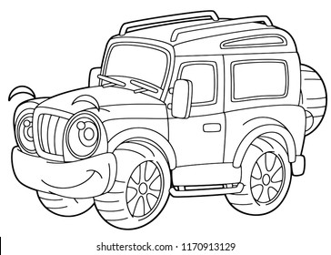cartoon funny off road vector truck - isolated coloring page