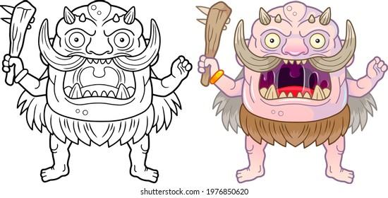 cartoon funny ogre, coloring page, outline illustration