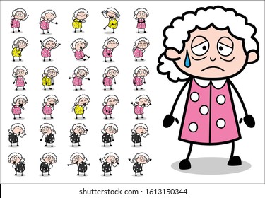 Cartoon Funny Old Granny Character - Set of Concepts Vector illustrations