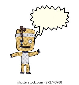 robot viejo gracioso de dibujos animados con burbuja de habla