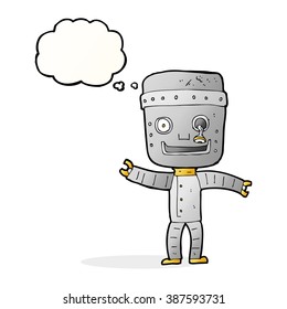 cartoon funny old robot with thought bubble