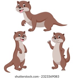 Cartoon funny otter collection set. Vector illustration