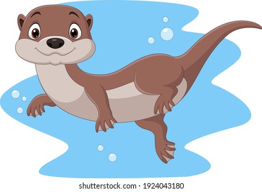 Cartoon funny otter floating on water