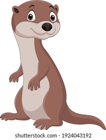 Cartoon funny otter standing isolated on white background