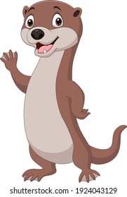 Cartoon funny otter waving its hand