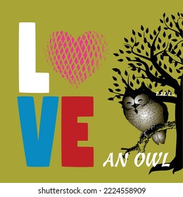 cartoon funny owl on tree branch for print illustration t shirt vector