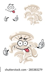 Cartoon funny oyster mushroom character with gray caps isolated on white background