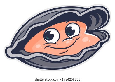 Cartoon funny oyster on the white background.