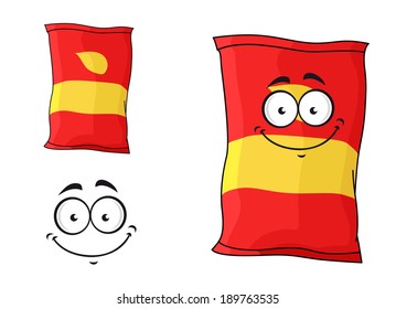 Cartoon funny packet of chips or crisps isolated on white for fastfood design