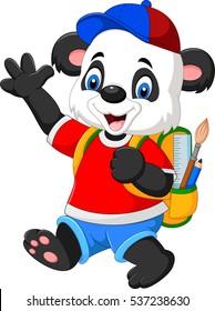 Cartoon funny panda with backpack