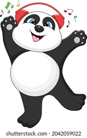 cartoon funny panda listening to music