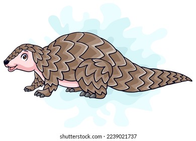 Cartoon funny pangolin isolated on white background