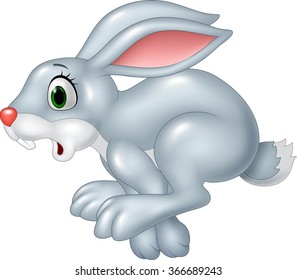 Cartoon funny panic bunny running isolated on white background