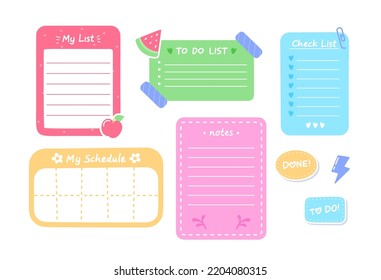 Cartoon Funny Paper Note, Cute School Stickers, List Planner or Schedule Sheets. To Do List Or Memo Blanks, Notepaper Of Meeting Reminder. Office Information Board With Appointment Isolated Vector Set - Powered by Shutterstock - Get 15% off with code: PIKWIZARD15