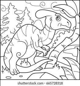 Cartoon funny parasaurolophus, coloring book