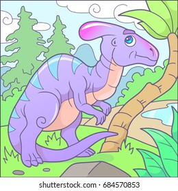 Cartoon funny parasaurolophus, cute image
