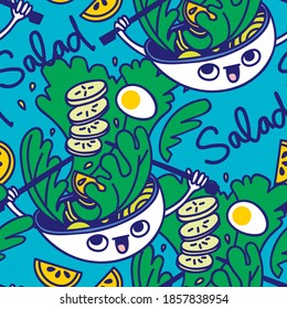 dibujos animados divertidos patrón de hojas de ensalada y verduras