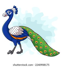 Cartoon funny peacock bird isolated on white background