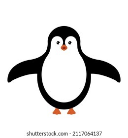 Cartoon funny penguin, flat vector, isolate on white background