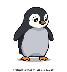 Cartoon funny penguin, flat vector, isolate on white background