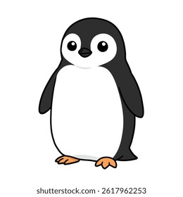 Cartoon funny penguin, flat vector, isolate on white background