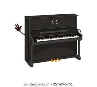 Cartoon funny piano musical instrument character. Isolated vector funny fairytale key instrument personage with happy smiling face for music school educational classes, kid concert, fun or performance