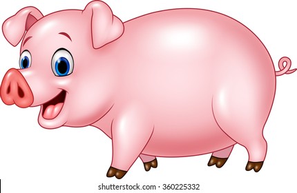 Cartoon funny pig isolated on white background