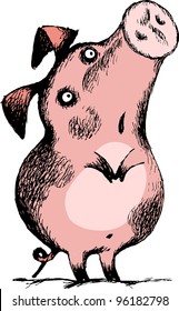 cartoon, funny pig stands on its hind legs