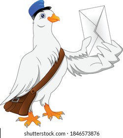 Cartoon funny pigeon bird delivering letter