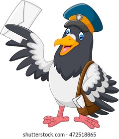 Cartoon funny pigeon bird delivering letter