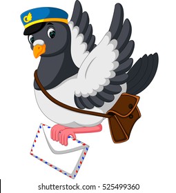 Cartoon funny pigeon bird delivering letter